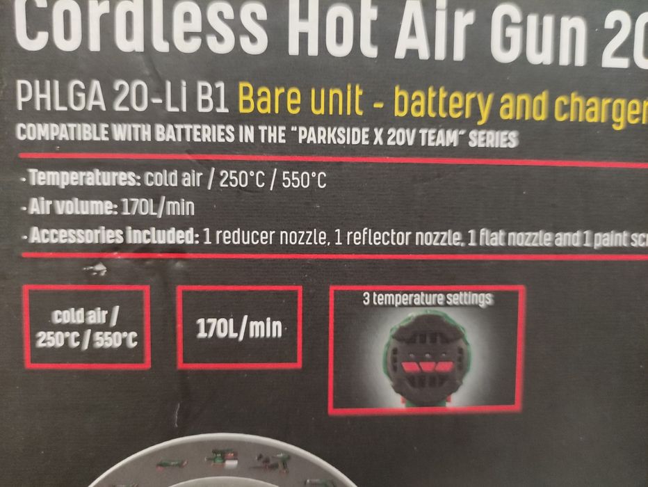 Suflanta cu aer cald parkside pe baterie de 20 V