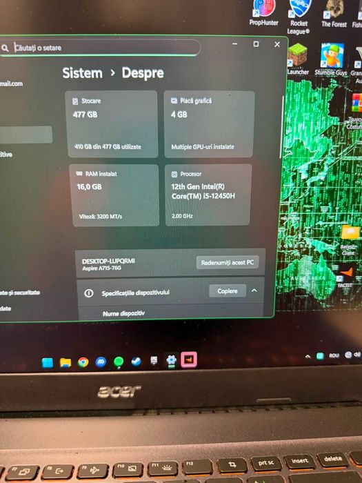 Laptop Gaming Acer Aspire 7 A715 / 16GB RAM / 512GB SSD / Intel® Core™ i5 / 15.6" Full HD - ca NOU