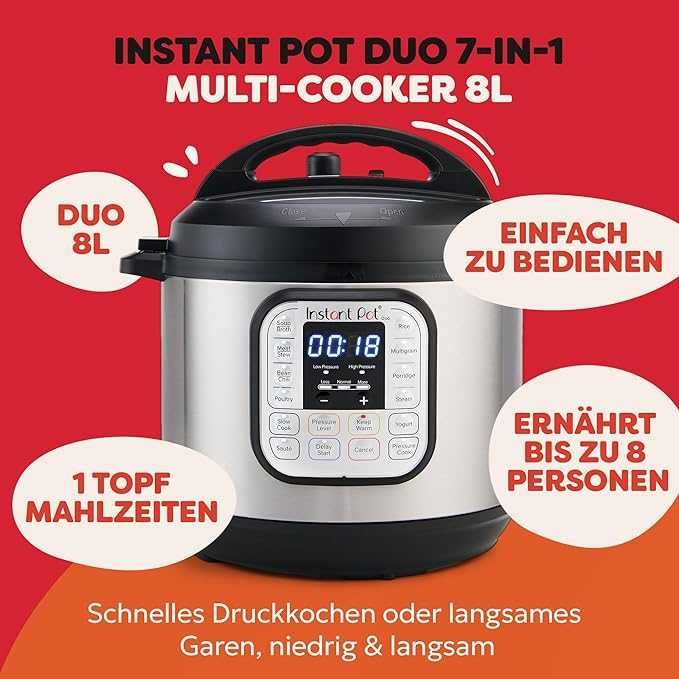 Мултикукър Instant Pot Duo 8л, 1200W, 13 автоматични програми, 37,6x33,5x35,6см