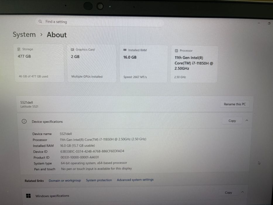 Dell Latitude 5521 i7 512GB
