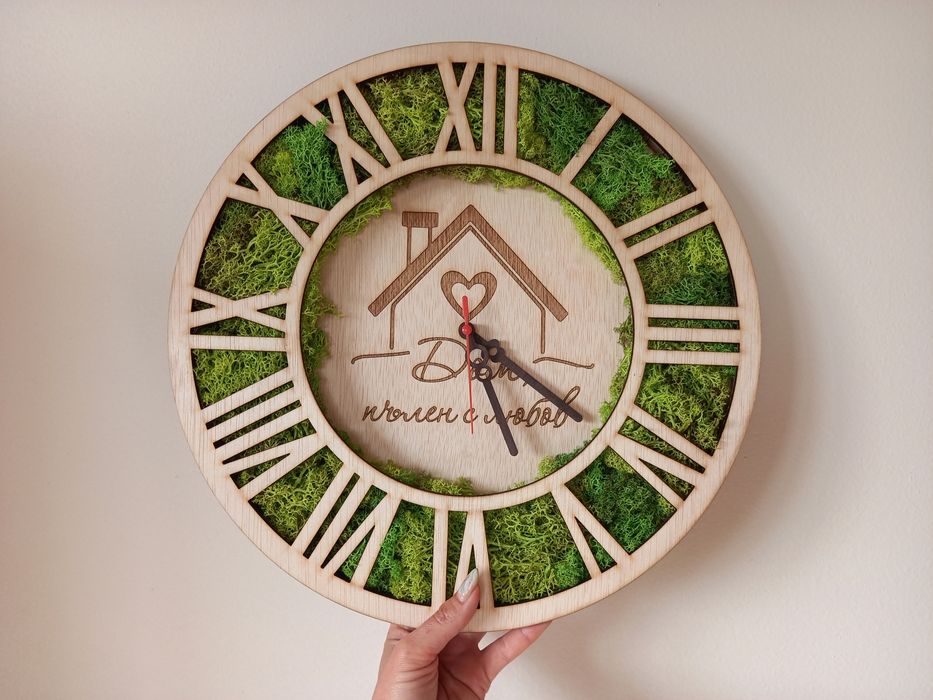 Персонализиран стенен часовник със скандинавски мъх 30  и 40см.