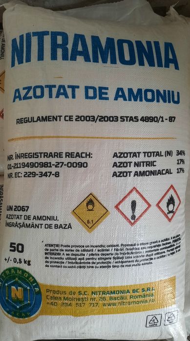 Azotat de amoniu la 50kg, 600kg si 1000kg