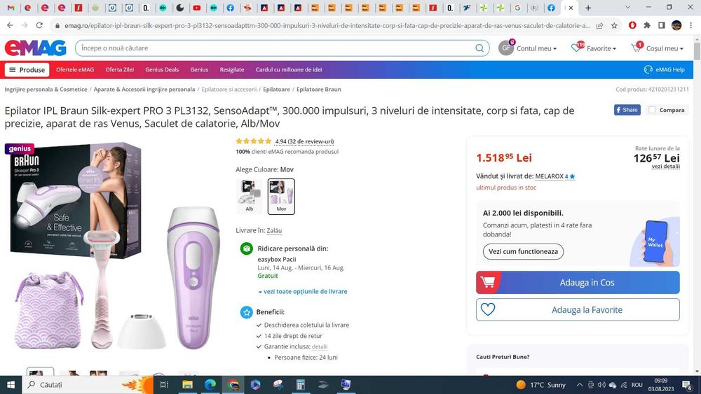 Epilator IPL, Braun Silk Exper, PL3012 -- 2 ANI GARANTIE-NOU