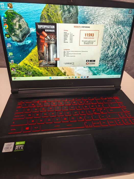 laptop gaming MSI GF 65 thin 10ser i7 10750h RTX 2060 16gb 120Hz