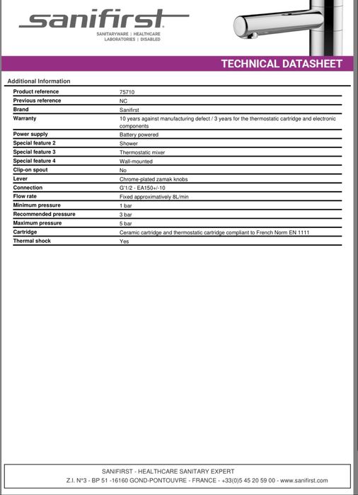 Baterie Cabina dus sau cada SaniFirst cu senzor.