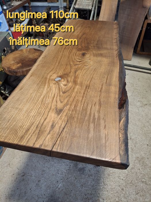 Măsuțe din fontă cu blat de stejar