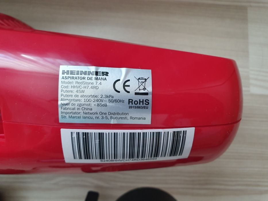 Aspirator de mana Heinner HHVC-H7.4RD, 0.55 L, filtru lavabil, Rosu