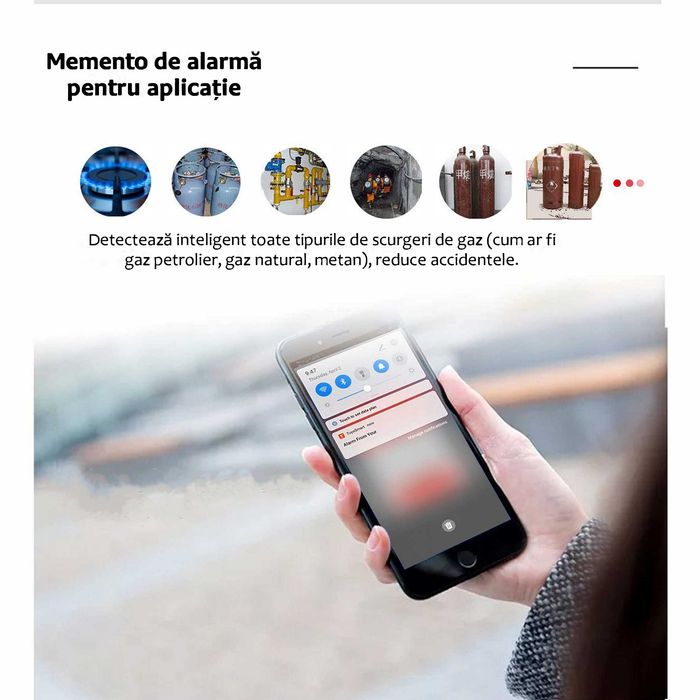 Senzor smart /detector gaz Wi-Fi, pt gaze multiple, alarma temperatura