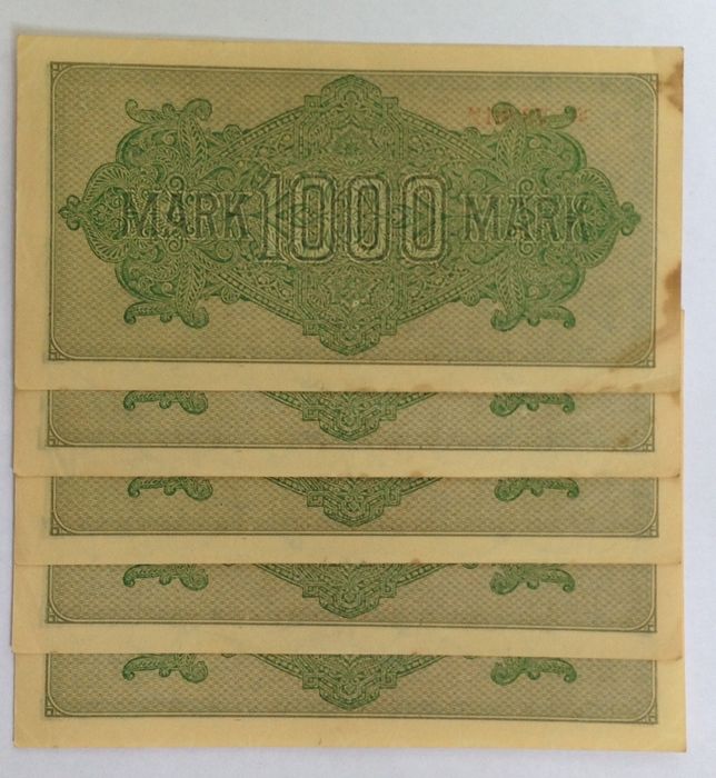 5 шт. 1000 Марок 1922 г. Германия UNC