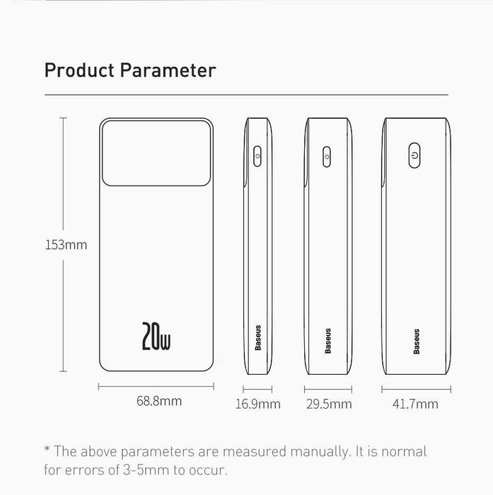 Baseus 20W Power Bank 20000mAh For iPhone 15 Bipow Digital Display