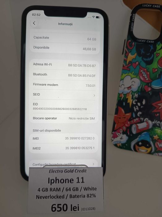 Iphone 11 64GB White/Neverlocked/Bateria 82% ID11028