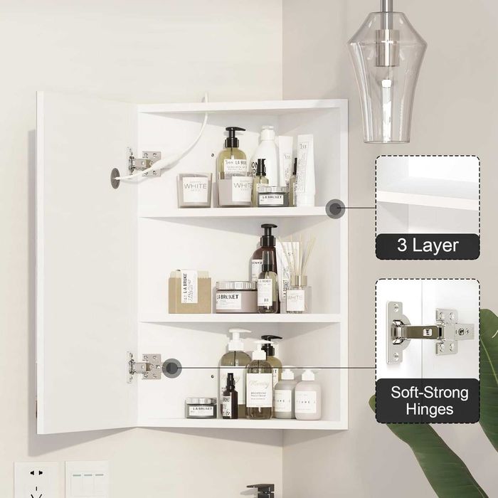 Ъглов шкаф с лед огледало, за баня отваря се отдясно наляво 60*40см