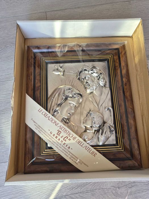 Icoană argintată mare Sfânta Familie - Creazioni Artistiche, Made in Italy (38x32 cm)