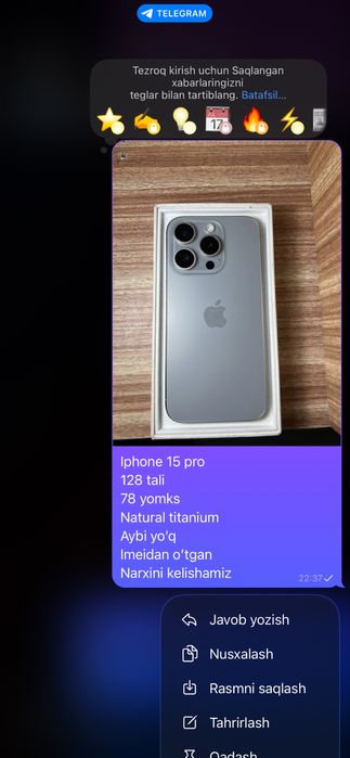 Iphone 15 pro 128 xotira