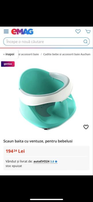 Scaun băiță pentu bebelusi cu ventuze