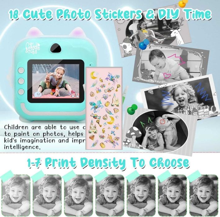 Aparat foto copii VALA Q5 printare instant 24Mpx 1080P, 3 role Turcoaz