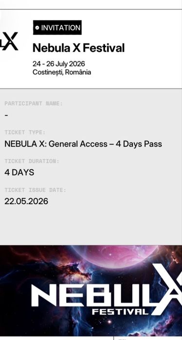 4 Bilete Nebula X Festival Nibiru (invitații)