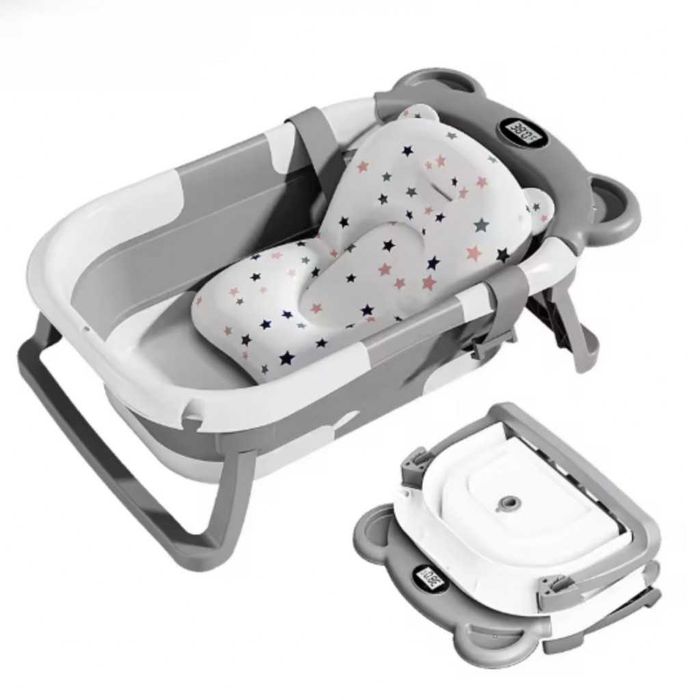 Сгъваема бебешка вана с термометър и възглавница