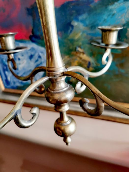 Антикварна масивна бронзова таванна лампа свещник подвижна лампа свещ