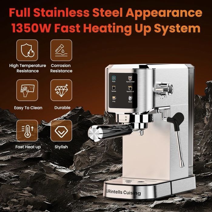 Капучино Еспресо машина 20 бара, сензорен екран, лате, капучино,