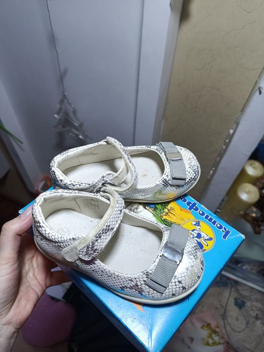 Детские туфли белые кожа 23