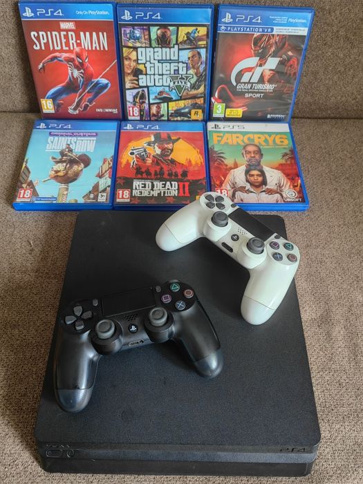 Pachet Consolă PlayStation 4 Slim 500GB + 2 Controlere DualShock 4 + 7 Jocuri (Top Titles)