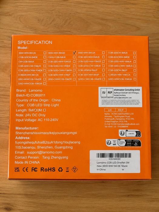 Bandă led COB 5M IP65 Waterproof, telecomandă + alimentator, lumină albă caldă