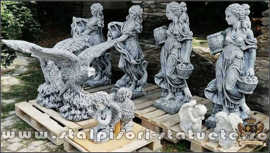 Statuetă fata cu coșulețe, din beton, model S23.