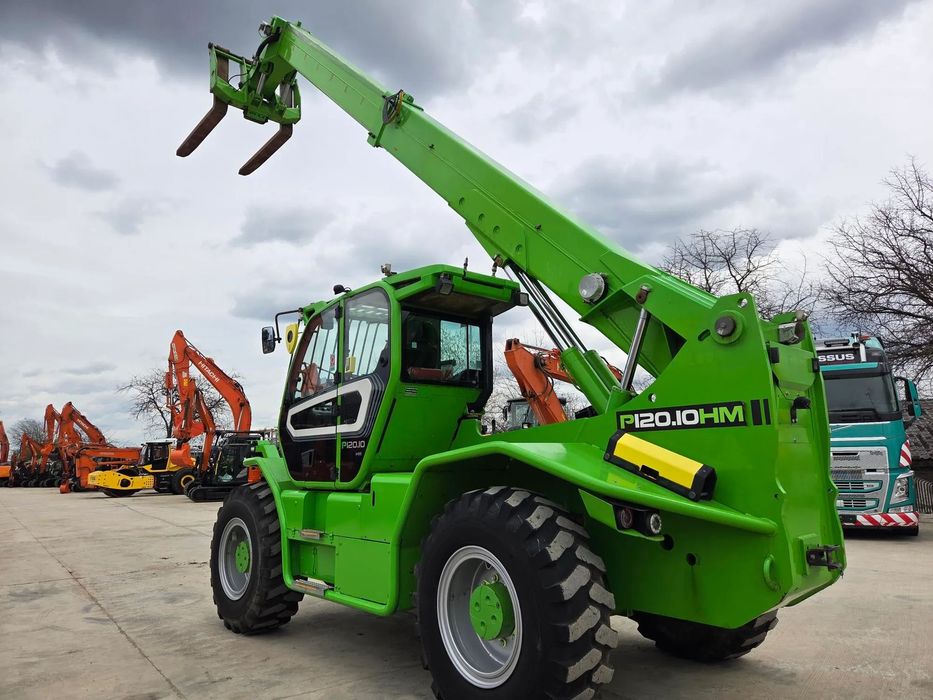 Merlo CA SI O MACARA de 12t, P120.10, ridica 12t la 5m si 7t la 10m, 1.164h, 2018, furci, cupa 3,5mc, Masa operational 15,6t, sistem protectie cu 3 camere/parte, protectie cabina, Aer cond, cilindri de MACARA, posibil leasing 2 ani, PROMOTIE 93.900 EUR+Tv