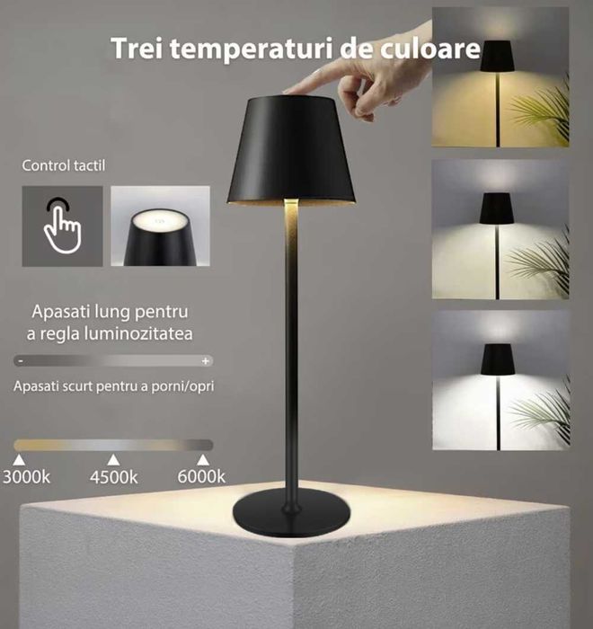 Veioza / Lampa Metalica de birou LED reîncărcabilă, touch