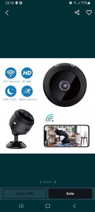 Mini Camera WiFi de Supraveghere, 1080p, Full HD

Night Vision, unghi