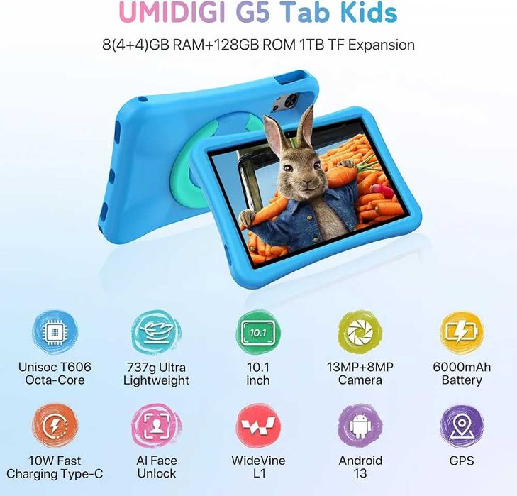 Нов Детски Таблет UMIDIGI G5 Kids – 10.1", 128GB, 8GB RAM, SIM карта