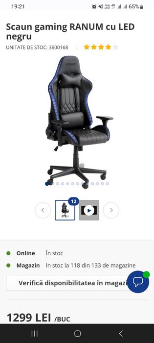 Urgent Reducere  Scaun gaming RANUM cu led JYSK garant