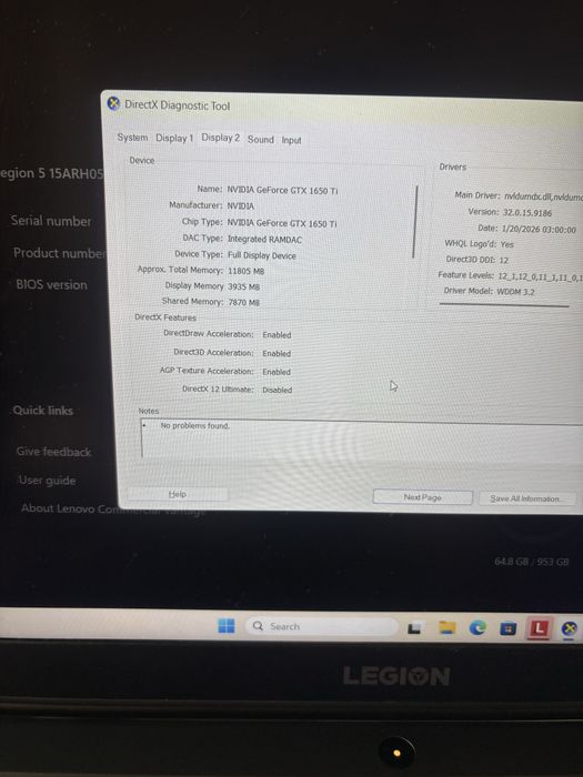 Laptop Lenovo Legion ryzen7 4800H, 16 RAM, 120HZ, gtx 1650ti