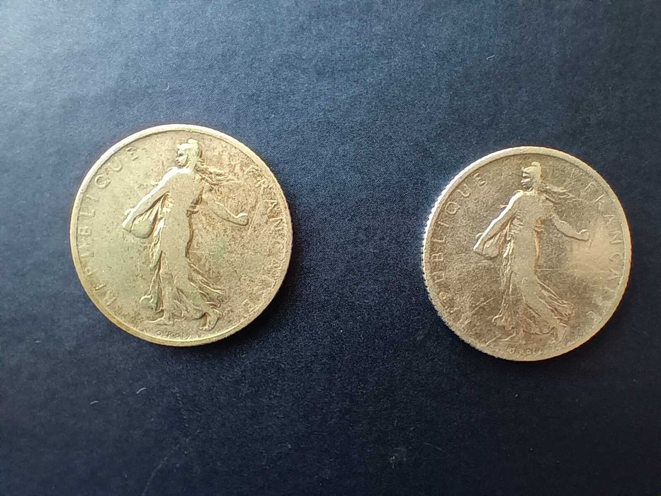 Монети от по 1 френски франк от 1898 г. и 1904 г.