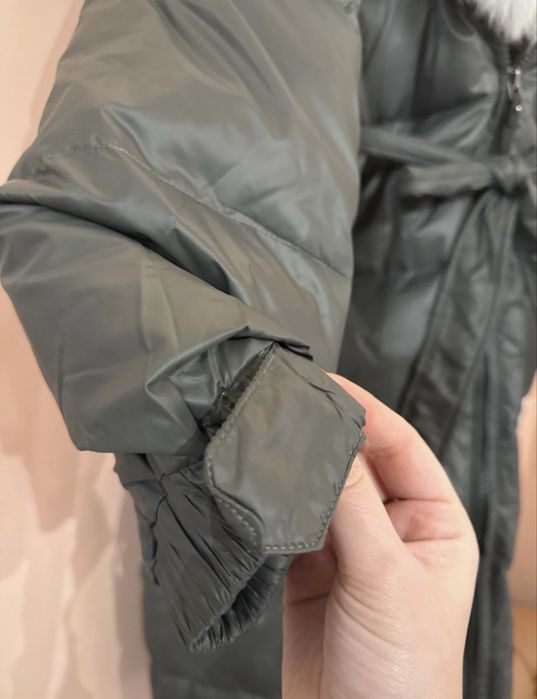 Geaca lunga puf gasca si blana de vulpe S-M noua