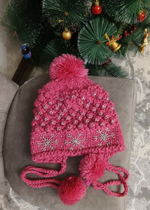 Шапка теплая цвет фуксия Зимняя
