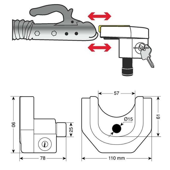 Универсален секрет за теглич Automat-Метален, 2 ключа