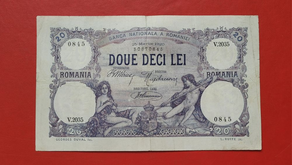 Bancnota 20 lei 1920 bani vechi  monede