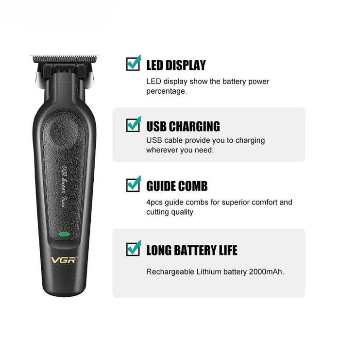 VGR V-995 – Тример за коса и брада с LED дисплей и 300 минути работа