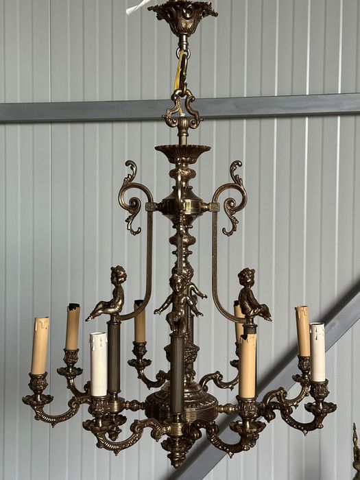 Candelabru de epocă din bronz masiv cu amorași (95 cm)