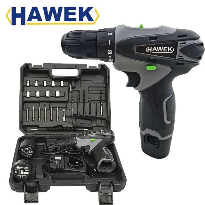 Акумулаторен винтоверт с вложки и удължение HAWEK 2 батерии в куфар