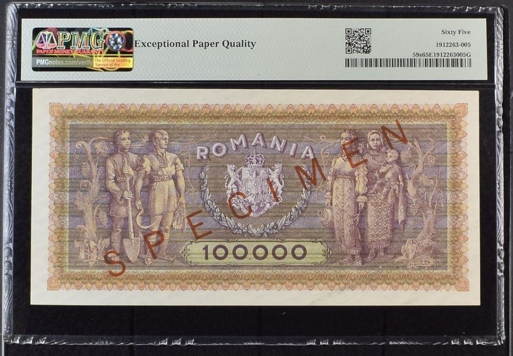 Bancnota gradata PMG 100000 lei 1947 SPECIMEN