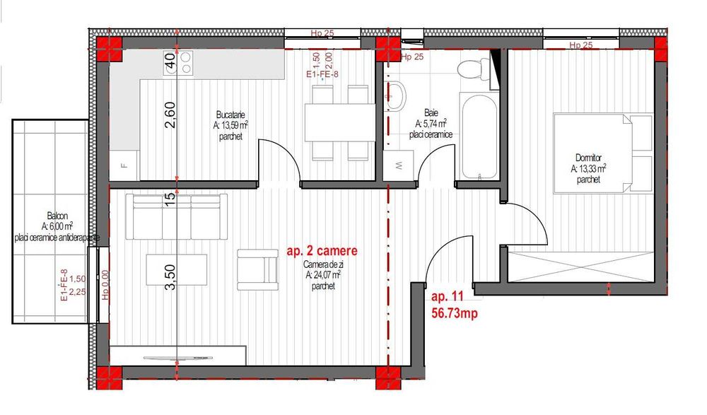 Apartament 2 camere spatios in Europa