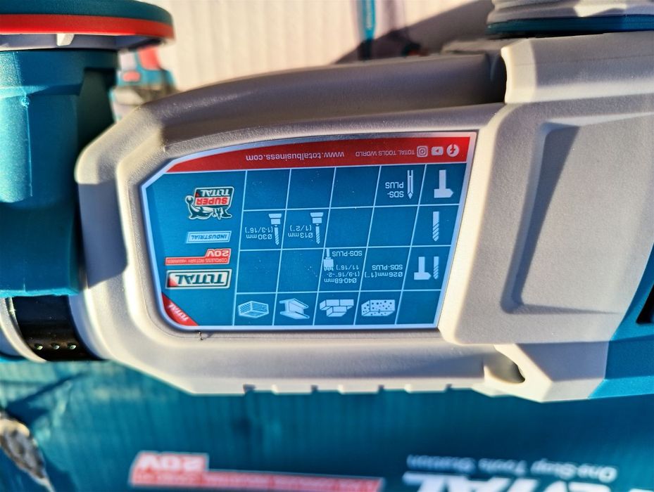 Акумулаторен безчетков перфоратор TOTAL INDUSTRIAL, SDS+, 2.5 J, 20 V
