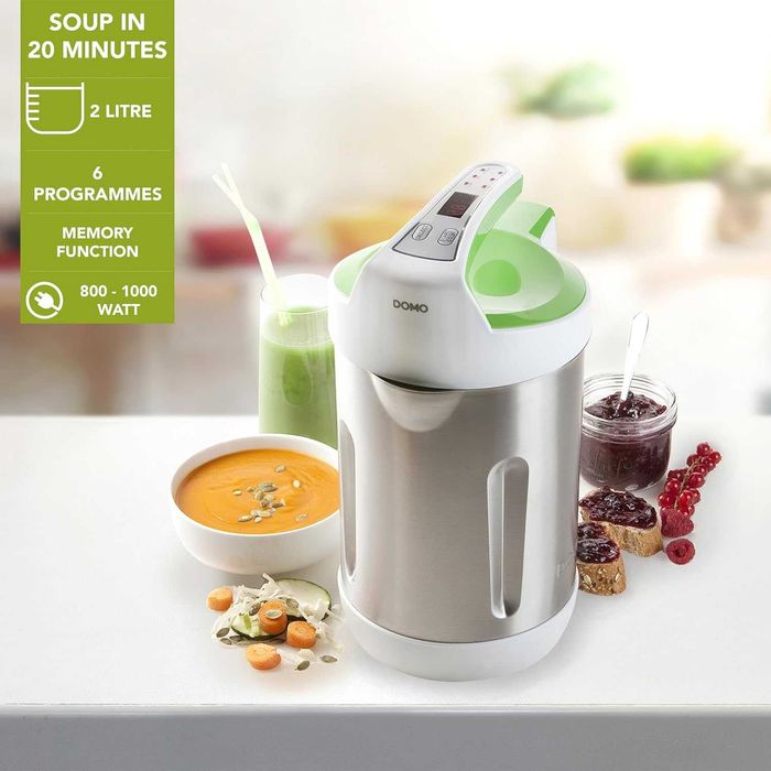 Уред за приготвяне на крем супа, DOMO, 2.2 литра, Soup Maker, неръждаема стомана/бял