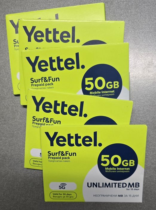 Интернет сим карта Yettel 50GB скорост 5G неограничен интернет