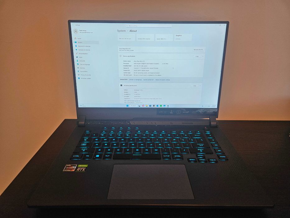 Asus Rog Strix G15 G513R, AMD Ryzen 9 3.30 GHz, 32 gb RAM, 1tb + 1tb SSD, Nvidia Geforce RTX 3070 TI 8GB