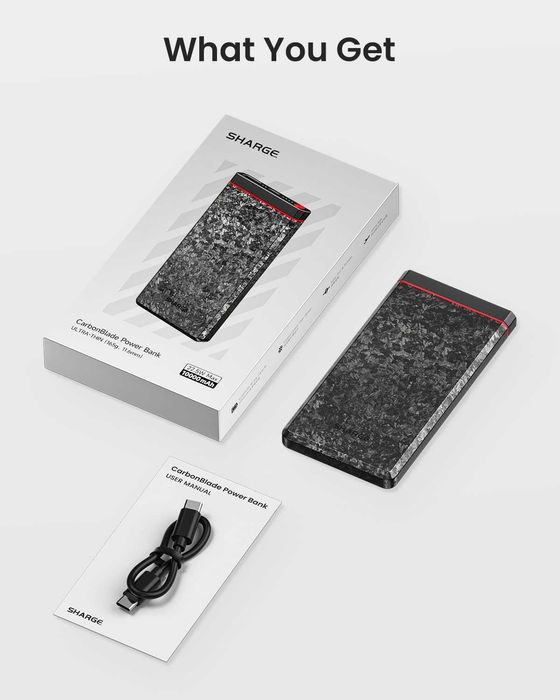 Външна батерия SHARGE CarbonBlade, 10000mAh, 22,5 W, USB-C и USB-A