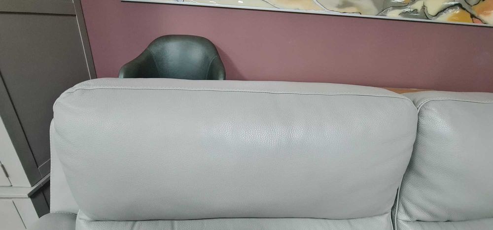 Италиански сив кожен комплект дивани две тройки с ел. релакс механизъм